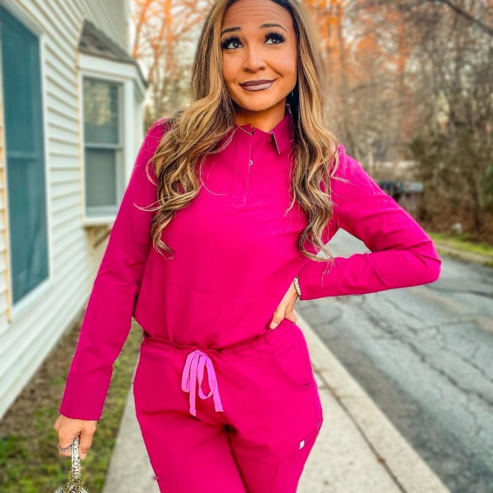 Wear FIGS Long Sleeve SMALL Magenta Scrub Top